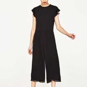 Zara Black Jumpsuit with pom pom accents